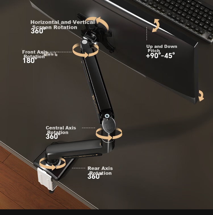 Youshi Monitor Stand Arm Mechanical Arm Display Screen Bracket Computer Stand Monitor Cantilever Bracket Screen Bracket Heavy Duty 10KG CX01 Black Gold 18