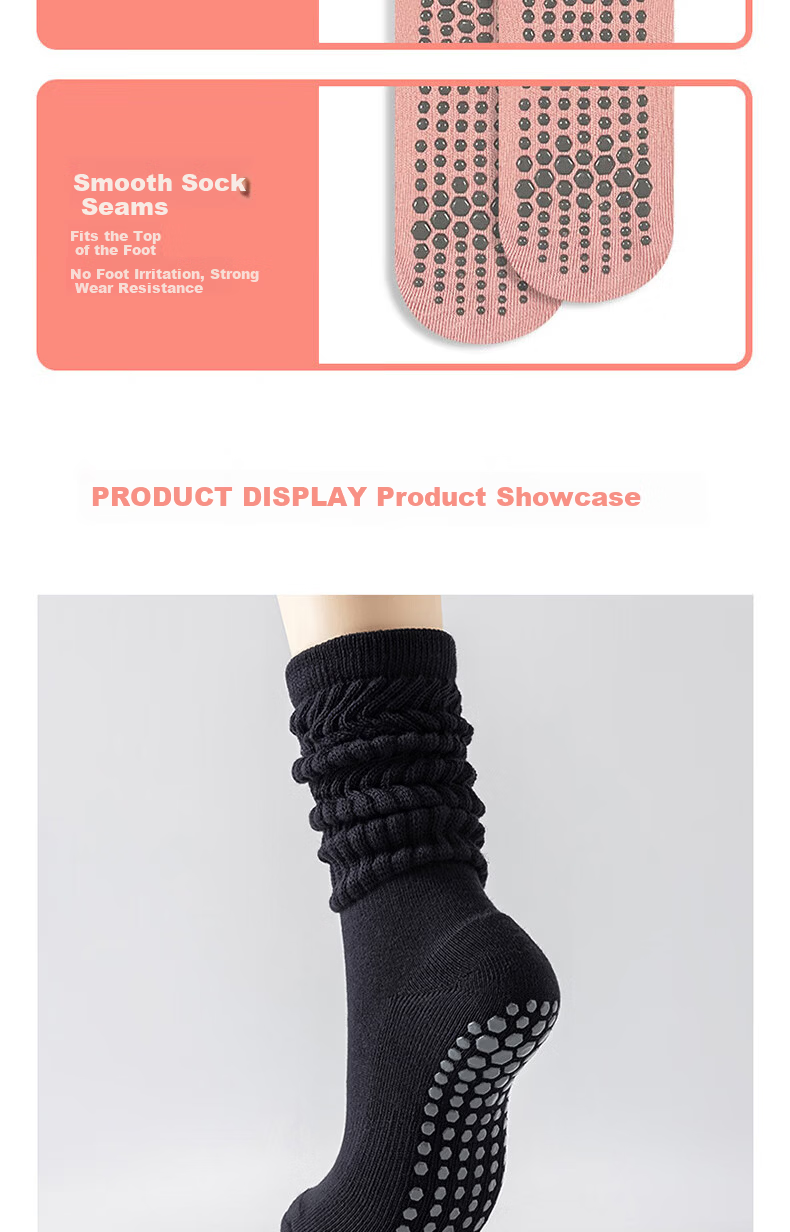 Duweike Yoga Socks Pilates Mid-Calf Non-Slip Breathable Fitness Dance Sports Calf Stack Socks Black 6