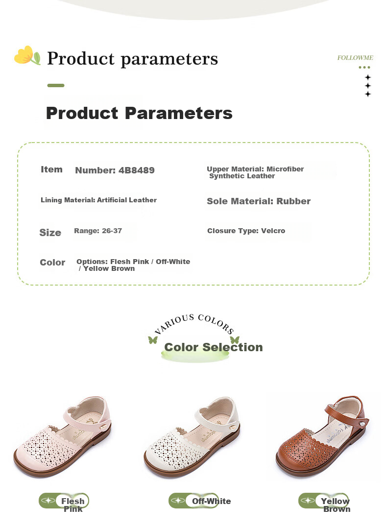 Fulomi Girls' Summer Hollow Breathable Closed-Toe Soft Sole Sandals Off-White Size 30 3