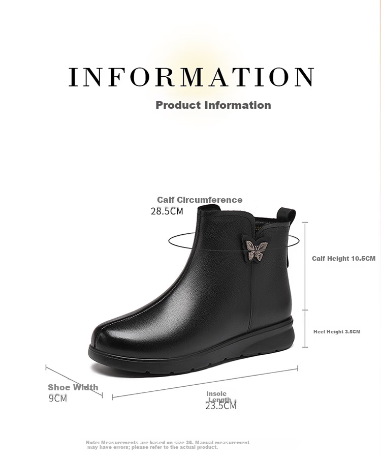Red Dragonfly Women's Winter Fleece-Lined Warm Leather Short Boots Soft Sole Lightweight Middle-Aged Cotton Boots WTC457431C Black Size 37 8