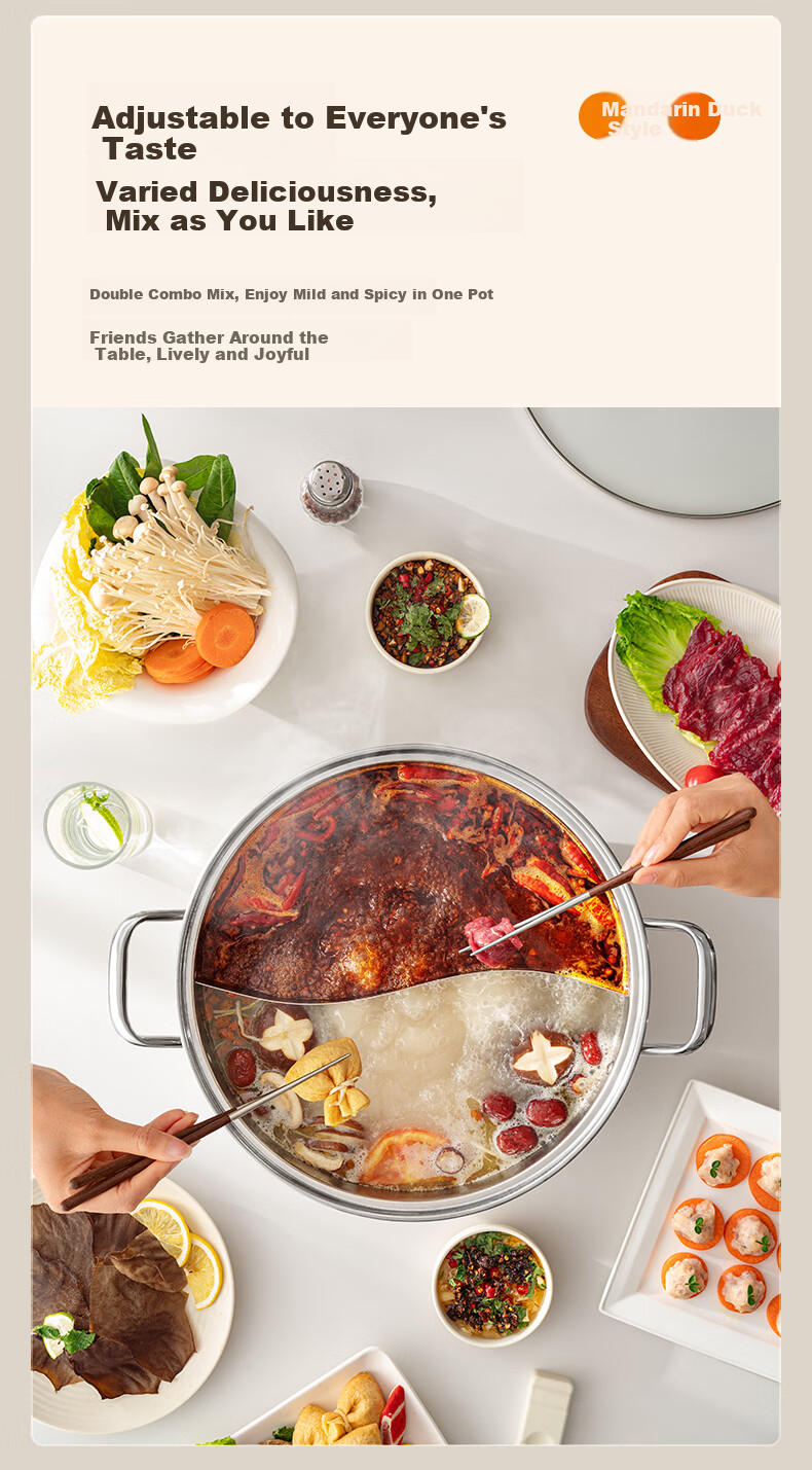 Joyoung Hot Pot Cookware 304 Stainless Steel Yuan Yang Pot Hot Pot Soup Pot Multi-Person Small Hot Pot Induction Cooker Gas Stove 28cm 6