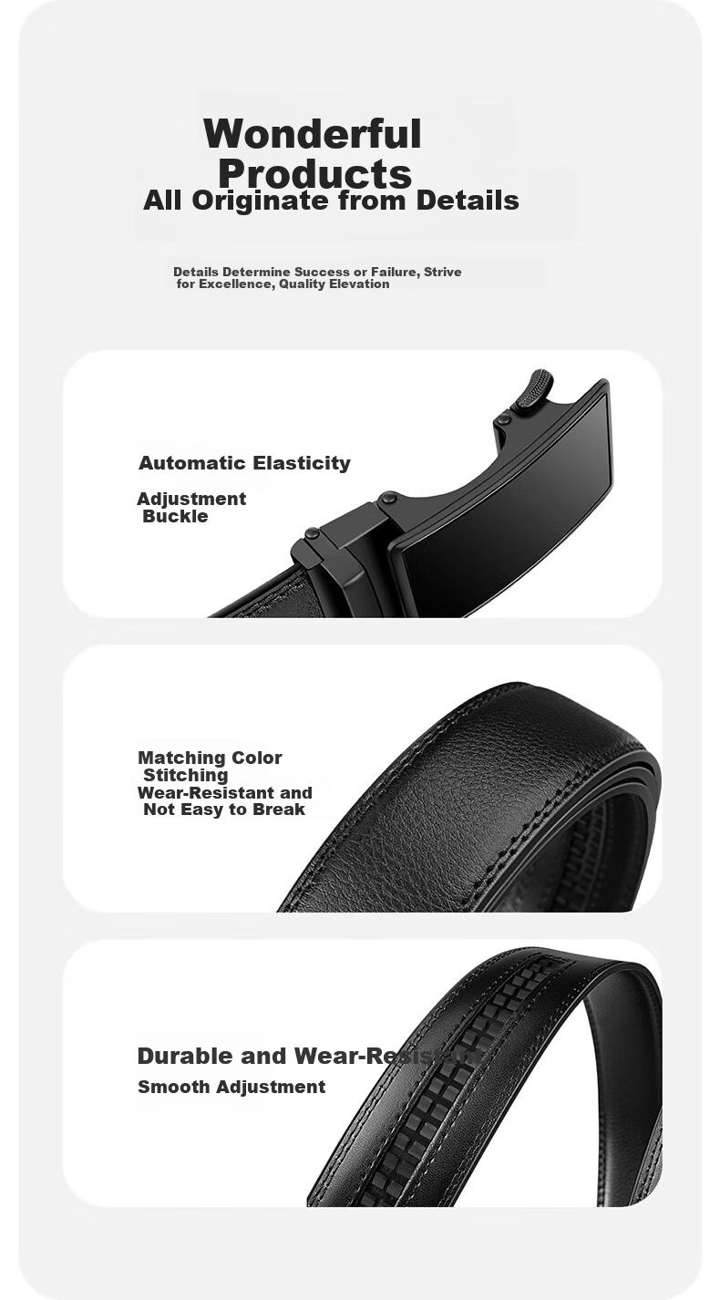 Biyoumei Men's Genuine Leather Automatic Buckle Belt Business Real Leather Belt Practical Gift for Men Black 120cm 6