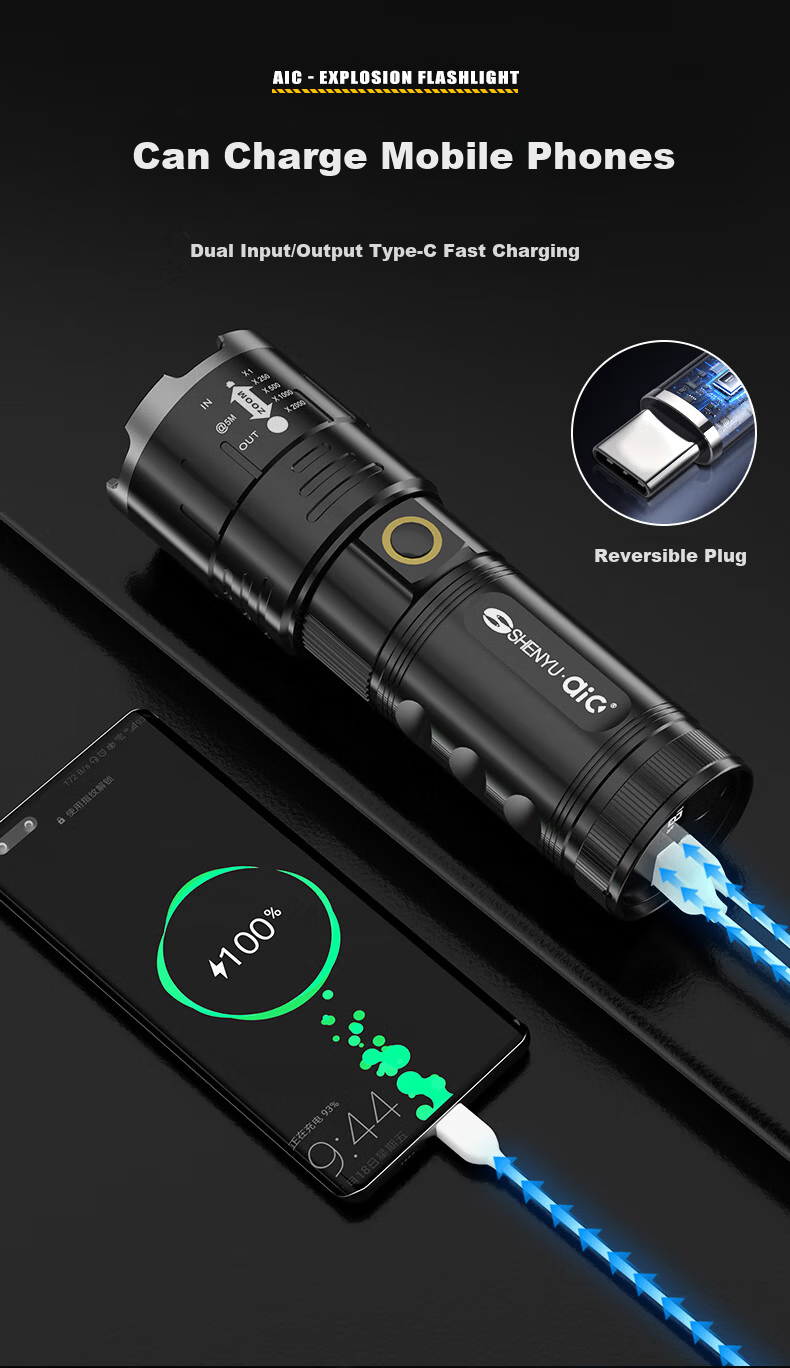 AIC High-Power Zoomable Flashlight Long-Range Outdoor Laser Super Bright Rechargeable Emergency Lighting 11