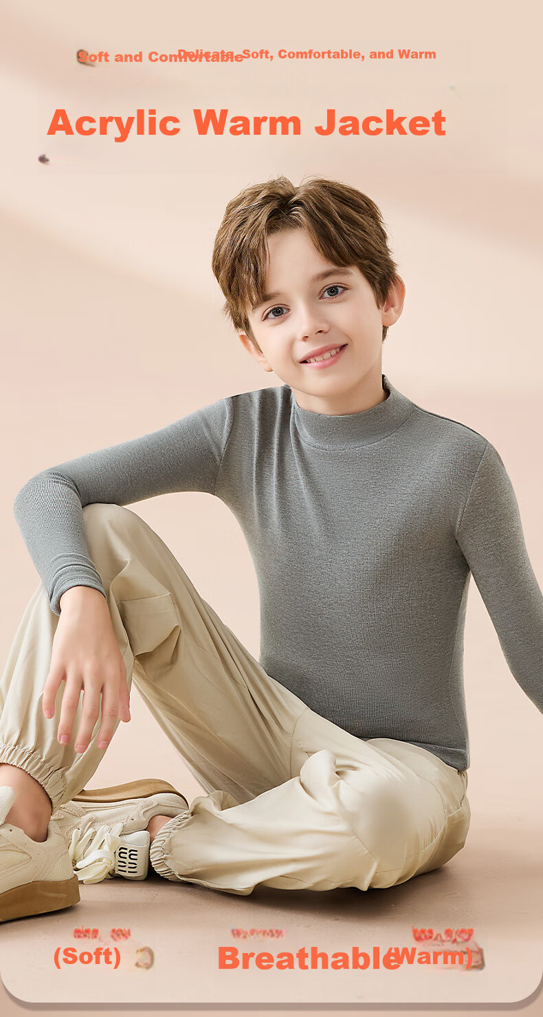Yalu Children's Thermal Base Layer Autumn Winter Boys Warm Long Sleeve Crew Neck Black and White Shirt 1