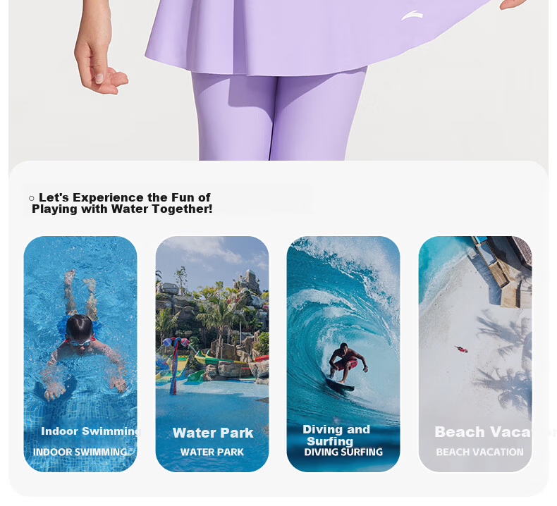 ANTA Kids Girls Two-Piece Long Sleeve Sun Protection Hooded Surfing Swimsuit Training Quick-Dry Hot Spring Swimwear 140 3