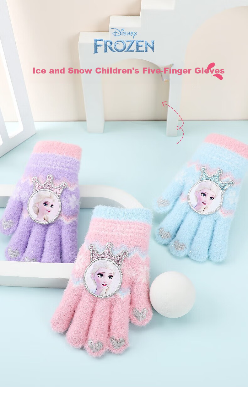 Disney Frozen Kids Winter Gloves Girls Fleece Lined Five-Finger Warm Gloves 2