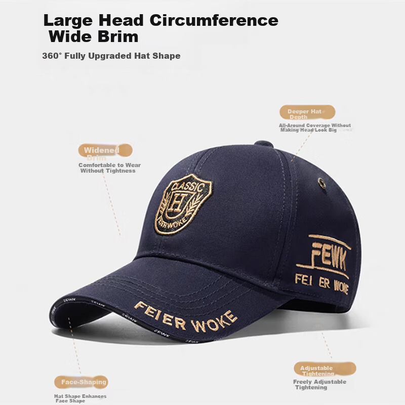 Bejirog Large Head Circumference Baseball Cap Unisex Hard Top Fashion Embroidered Duckbill Hat Outdoor Sun Hat Student Face Slimming