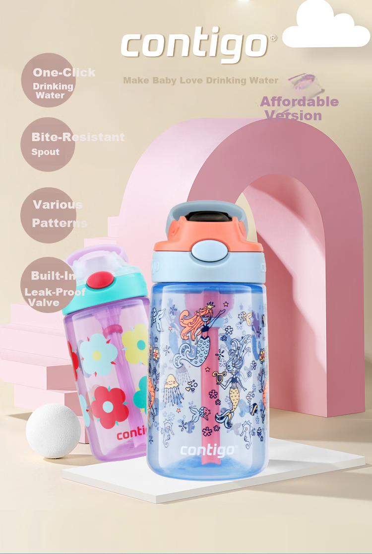 Contigo Kids Straw Plastic Water Bottle Cute Bear 420ml (Vent Button) HBC-GIZ267VP 1