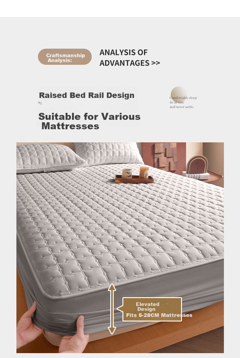 Grace Antibacterial Quilted Washable Thickened Fitted Sheet Mattress Protector Dark Gray 1.8m 10