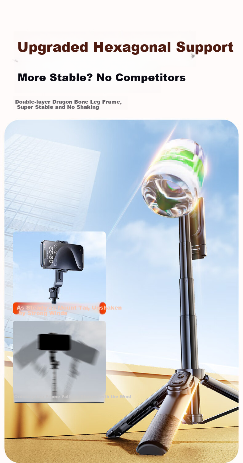 Kerunle Mini Portable Selfie Stick Tripod Phone Holder 360-Degree Rotation Anti-Shake Auto Tracking Gimbal Stabilizer All-in-One Travel Compact Live Streaming 8