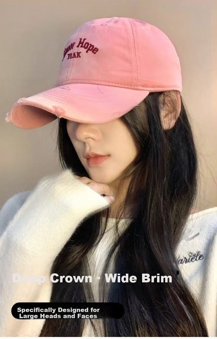 Peak Baseball Cap Small Face Large Head Circumference Distressed Vintage Style Wide Brim Outdoor Sun Protection Breathable Sports Hat 2