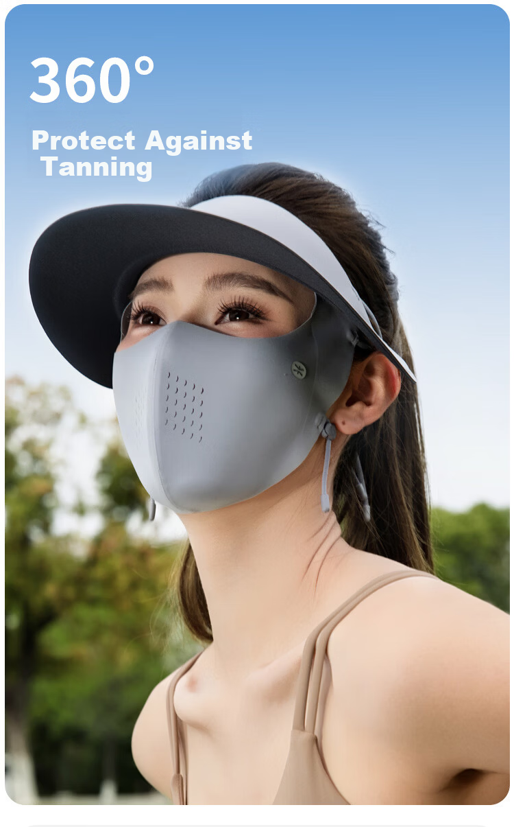 Zhenxiang [Sun Protection Mask and Hat Combo] Women's Summer Outdoor Waterproof Sunshade Open-Top Hat with Face Shield F949 5