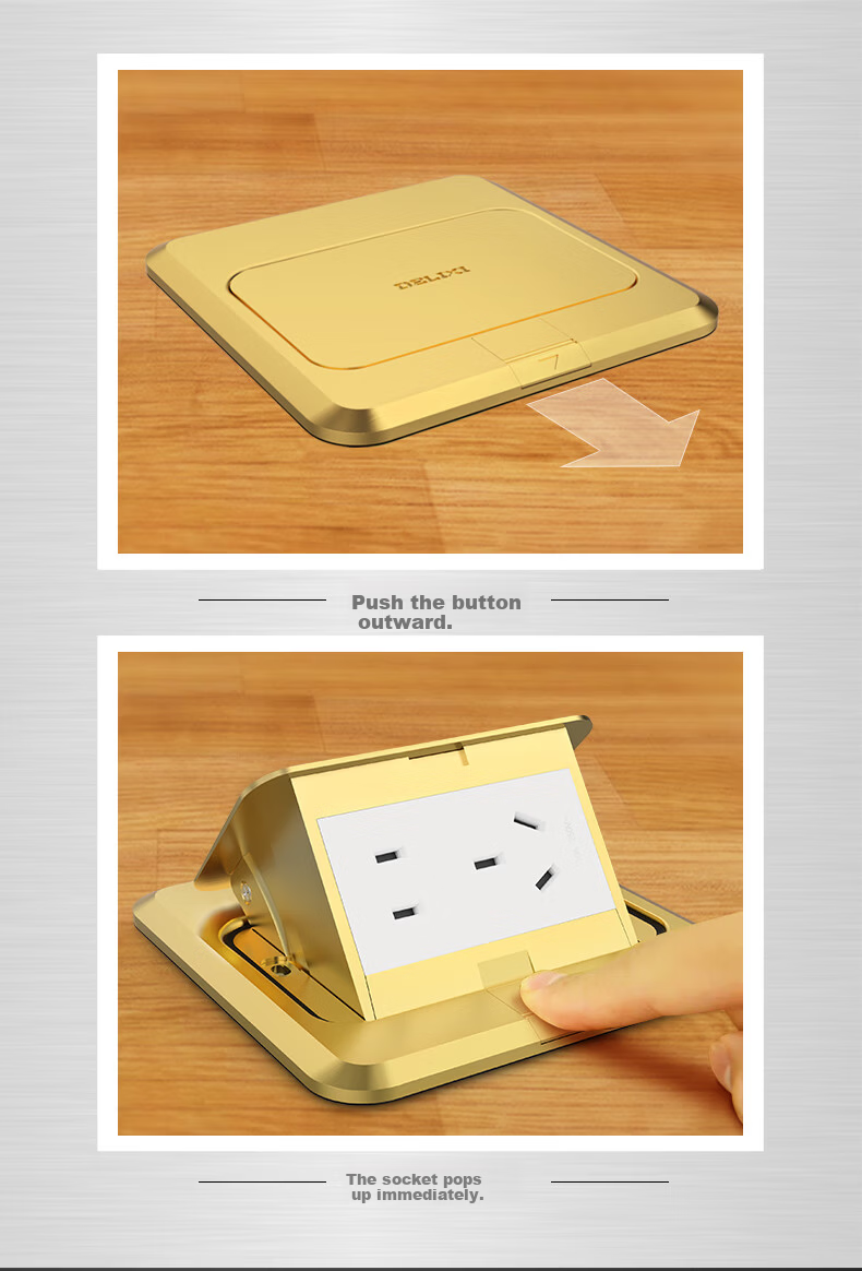 DELIXI Silver Five-Hole Copper Ground Floor Socket with Flip Waterproof Cover and Concealed Box DCT-F120/FYZS 8