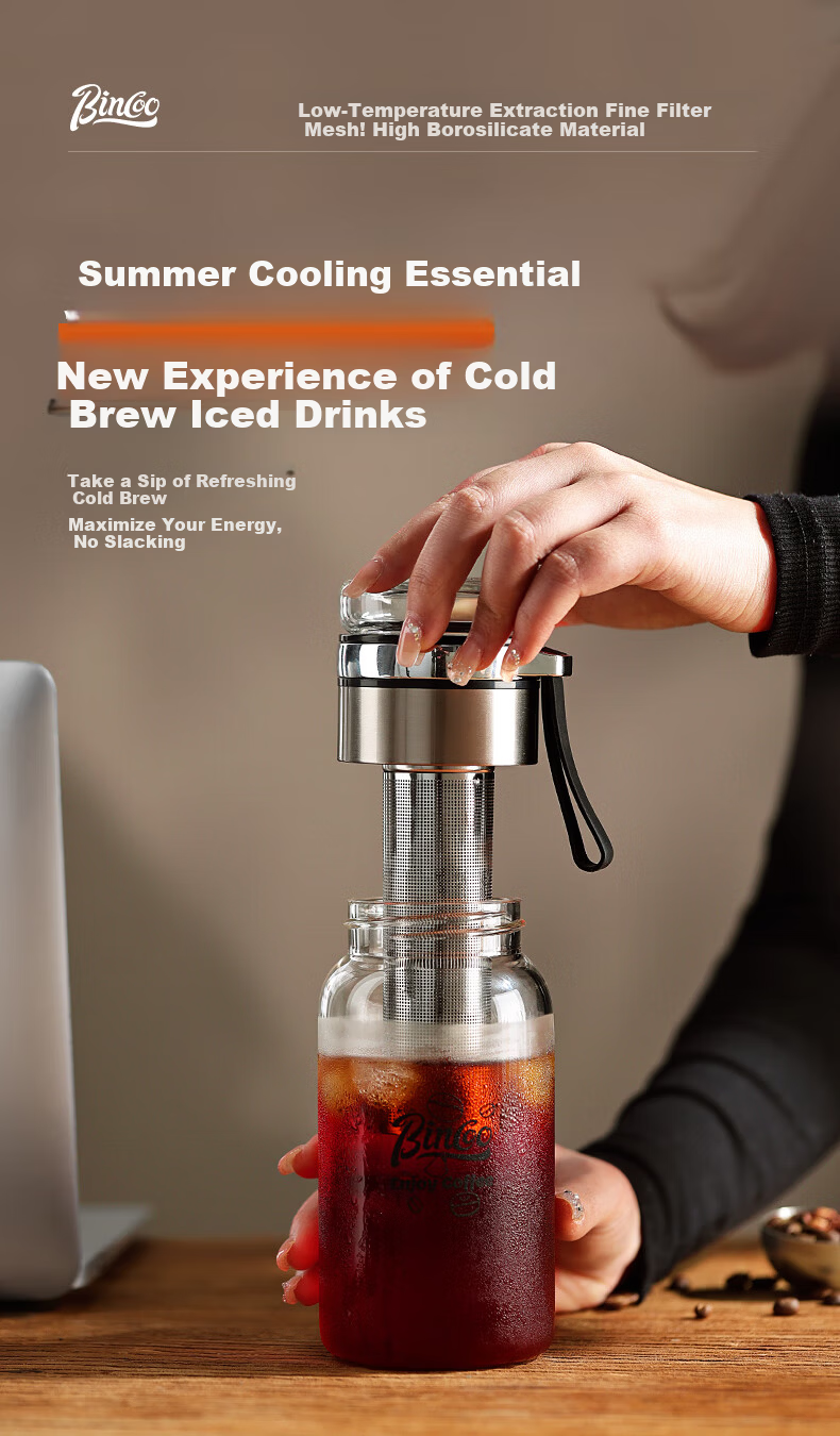 Bincoo Glass Cold Brew Coffee Maker Portable Cold Brew Bottle with Filter for Home Use Iced Americano Cup 1