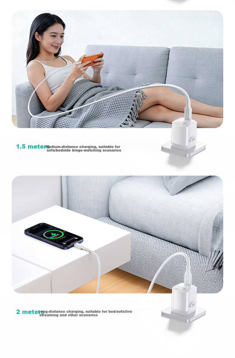 SAMZHE Compatible with Apple 18/17 Charging Cable, Dual Type-C Phone Data Cable, PD60W Fast Charging, Car Charger for IPhone 16/15 Pro Max, Huawei, IPad Tablet Laptop, 0.5 Meters 9