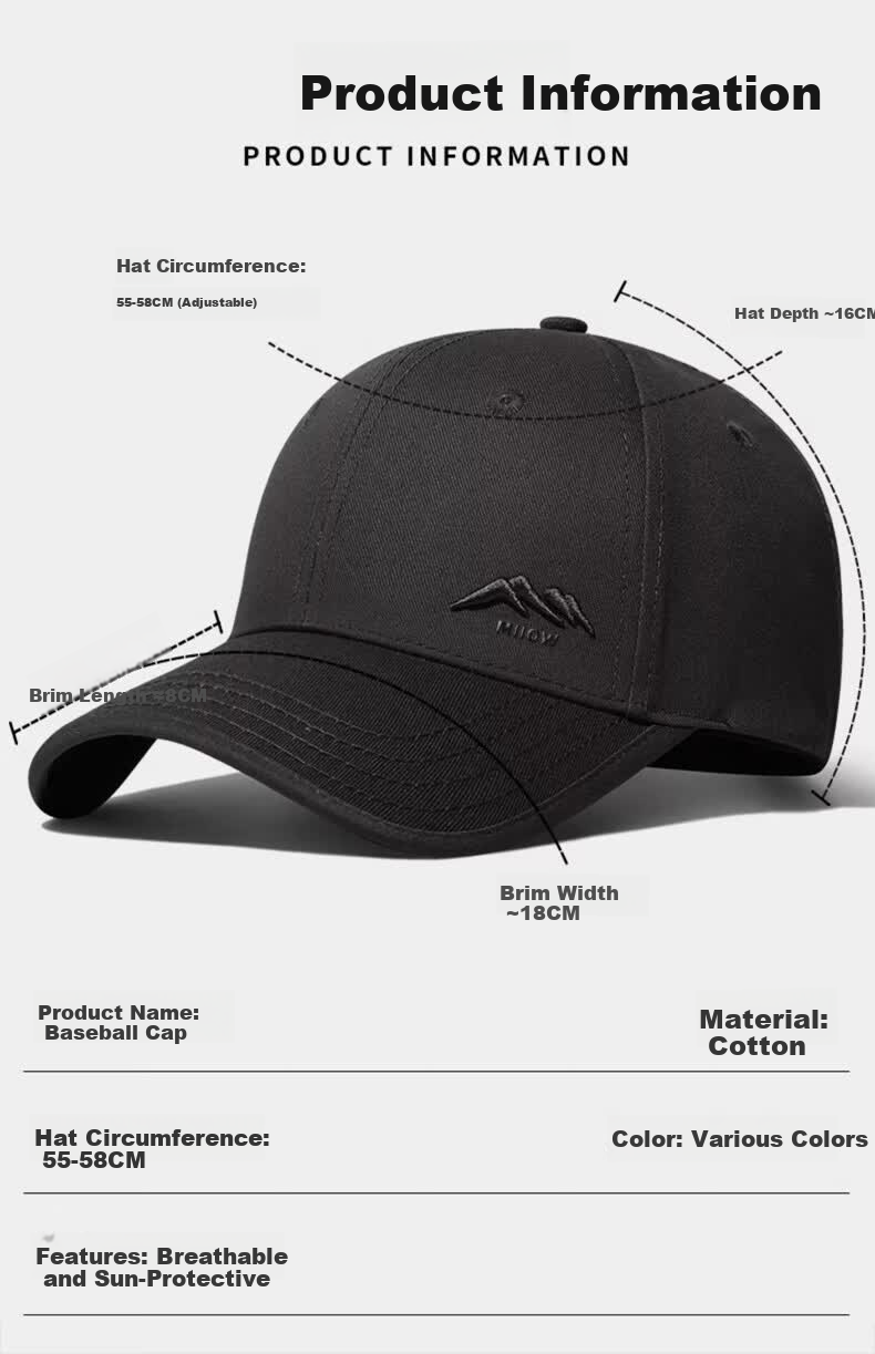 Miiow Men's Summer New Baseball Cap Large Size Deep Fit Simple Versatile Trendy Duckbill Hat 10