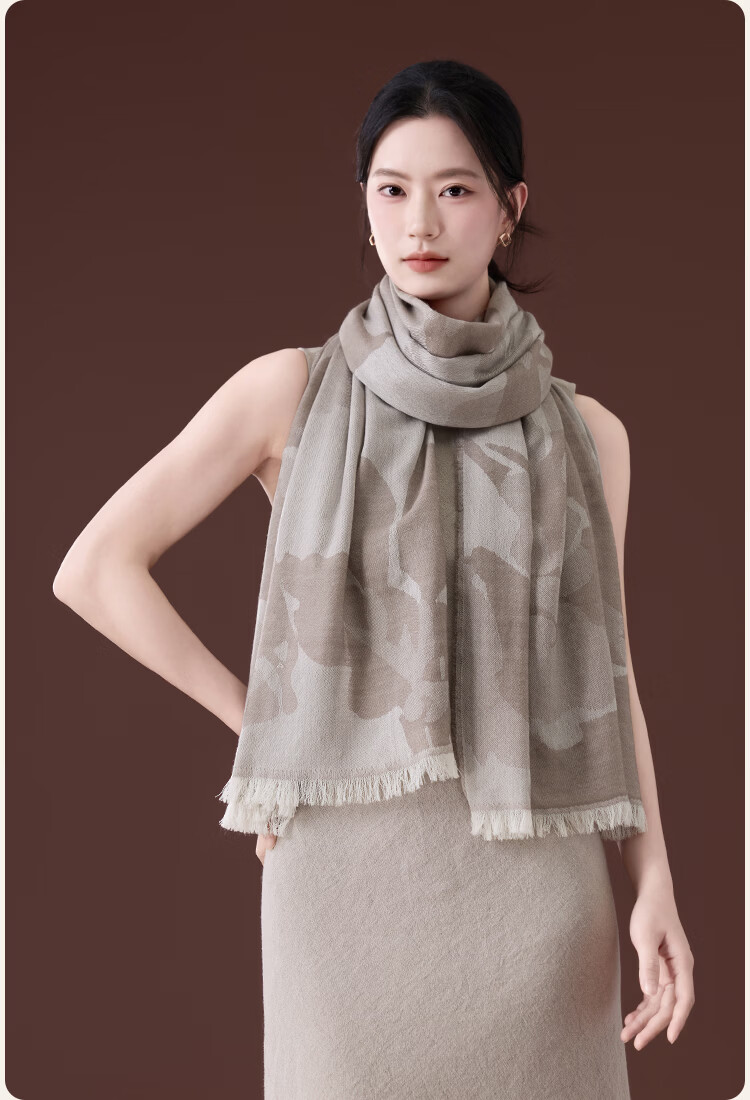JIUMU 100% Merino Wool Lightweight Four-Season Shawl Women's Elegant Summer Air-Conditioned Room Warm Scarf 17