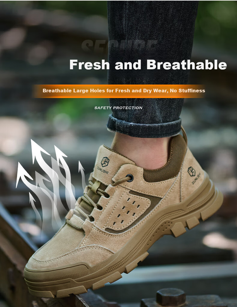 Dunlishi Steel Toe Safety Shoes Men Anti-Smash Anti-Puncture Work Shoes Women Comfortable Durable Protective Construction Shoes 0052 Khaki All-Season Size 37 8