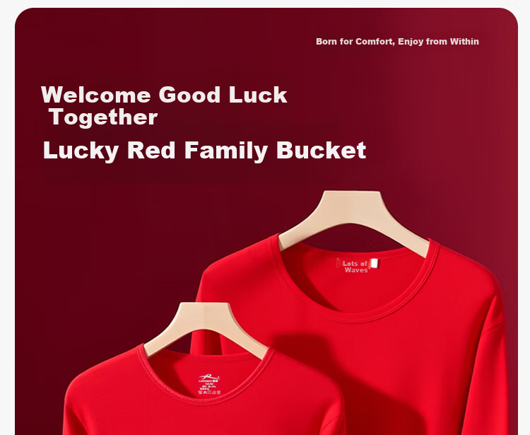 LangSha Women's Red Autumn Thermal Underwear Set Pure Cotton Thin Warm Base Layer for Youth Lucky Year 1