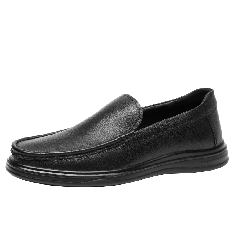 CARTELO First Layer Cowhide Men's Summer Loafers Breathable Slip-On Casual Leather Shoes KG22 Black Size 42