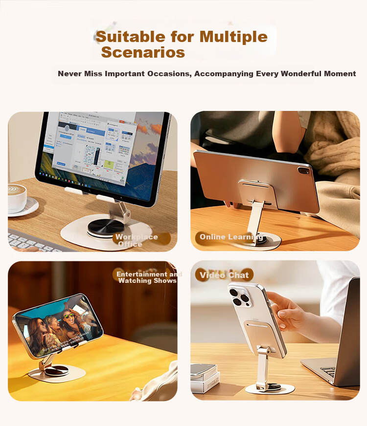 BZBC Mobile Phone Stand Desktop iPad Tablet Stand Bedside Live Streaming Watching Selfie Multifunctional Compact Foldable Portable 360° Rotatable Universal Phone Tablet Holder Off-White 10