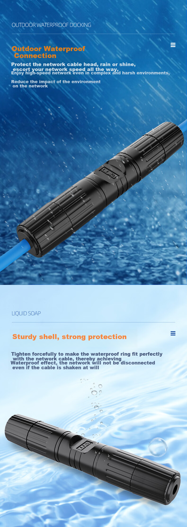 LIJIA GC-H666T Outdoor RJ45 Network Cable Connector, Outdoor Waterproof And Dustproof Straight-Through Connector, Gigabit Network Double-Through Head, Category 5/6/7 Network Extender, Black 3