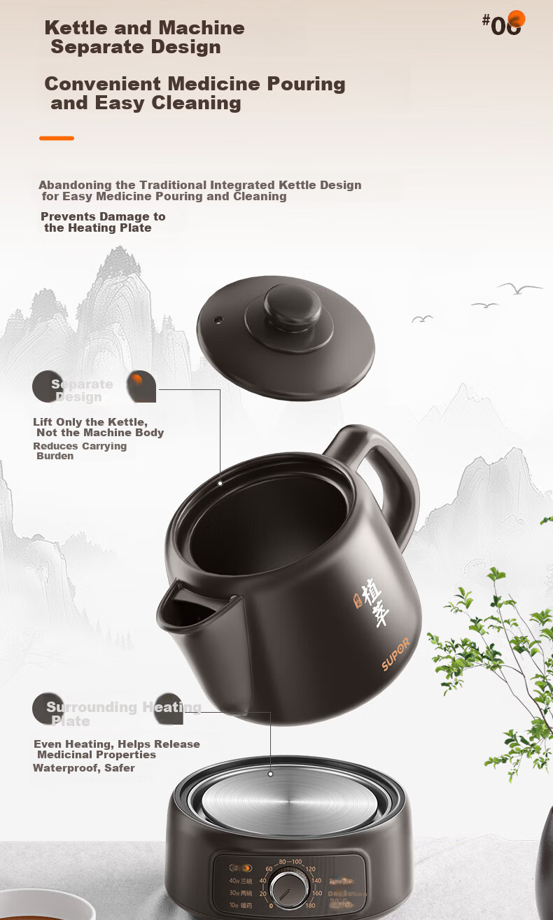 SUPOR 2L Electric Herbal Medicine Pot Ceramic Health Pot Automatic Smart Herbal Stewing Pot SW-20Y01 8