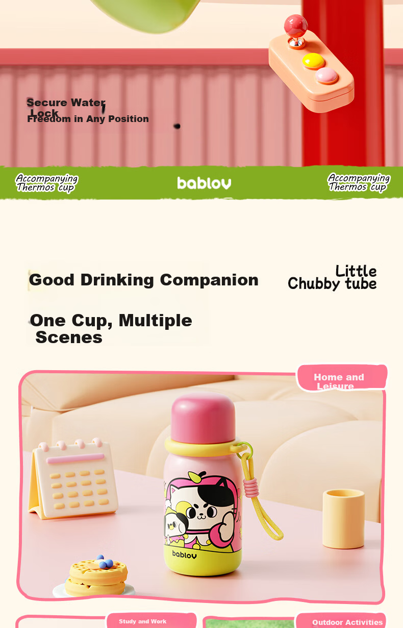 BABLOV Children's Insulated Water Bottle High-Value Student Water Cup New 2025 Compact Portable Gift Cup 7