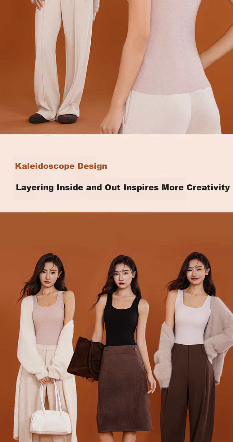 GUJIN Seamless Thermal Vest for Women with Chest Pad, No Bra Needed, Camellia Oil Infused Cashmere Protein Moisturizing Slim Fit 12