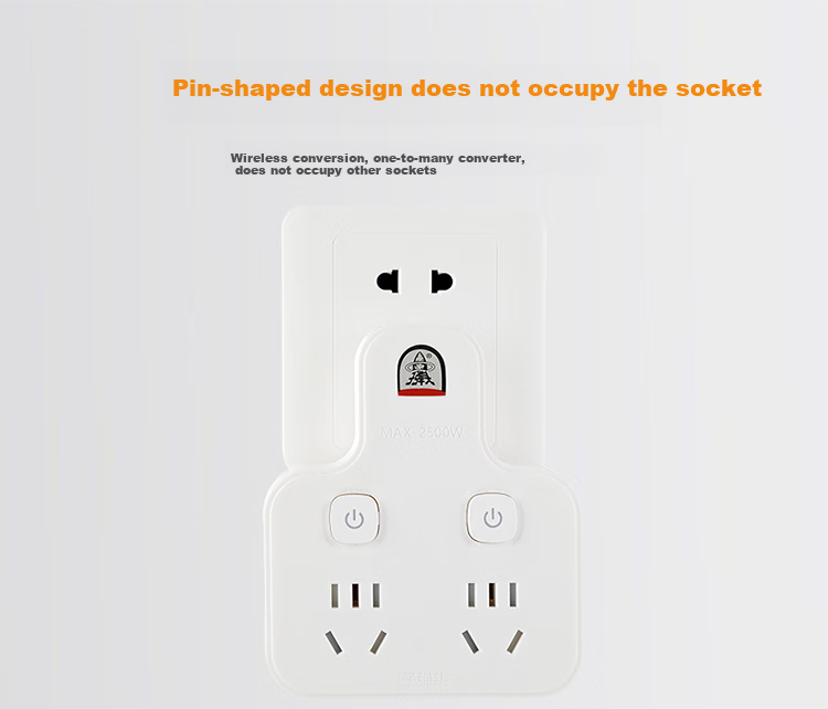 Bullet Head 1-to-2 Socket/Separate Control Switch/1-to-Multiple Power Converter/Pin-Shaped Adapter/2-Outlet Wireless Socket/Power Strip TS-555DK 3