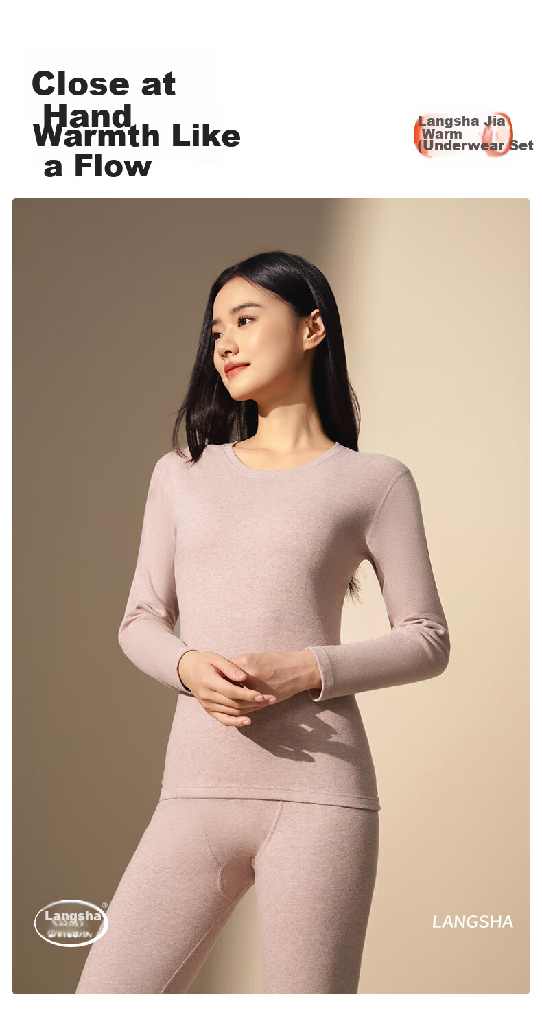 LangSha Thermal Underwear Set Autumn Winter Women Pure Cotton Base Layer Top and Bottom Men High-End Heat Retention Warm Set 3