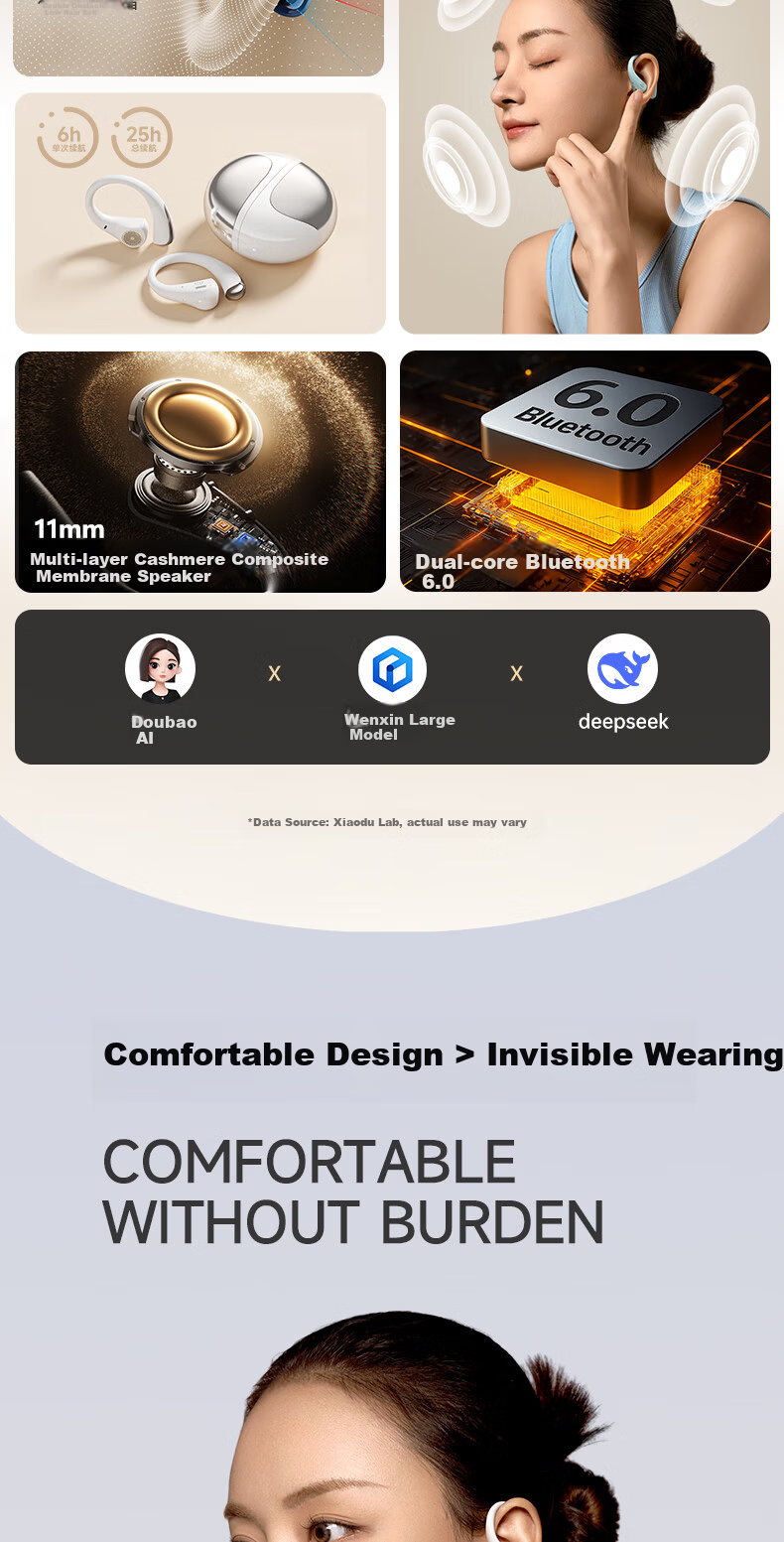 Xiaodu [Deng Kaitong Edition] S200PRO Bluetooth Earphones Air Conduction Concept Long Battery Life Wireless Sports Ear-Hook Compatible with Apple Huawei Blue 5
