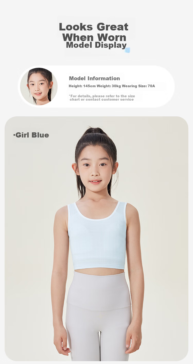 Jiusuiban Girls' Underwear, Children's Spring And Summer Mesh Thin Bra, Developmental Bra for Older Girls 8-10 Years Old, Sports Mid-Length Vest 12