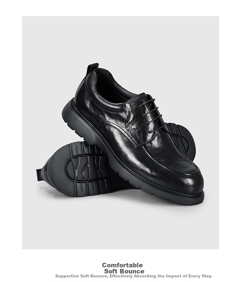 Goldlion Business Casual Men's Comfortable First Layer Soft Cowhide Thick Sole Height Increasing Leather Shoes Black-99 39 9