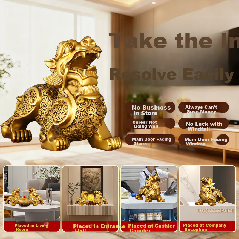 Bin Yue Brass Pixiu Feng Shui Male and Female Pair Crystal Treasure Bowl Living Room Entrance Decoration Office Opening Gift