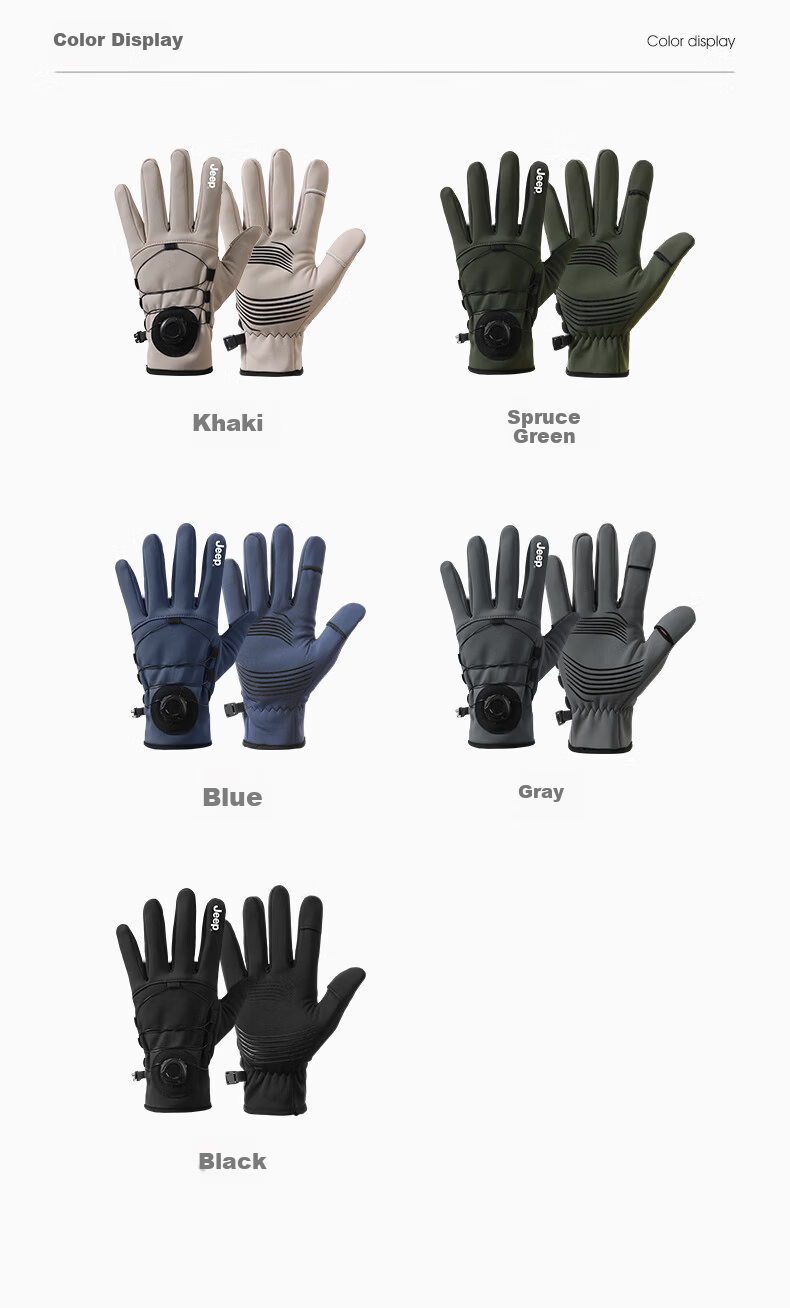 JEEP Winter Men's Cycling Gloves Warm Fleece Water-Repellent Windproof Touchscreen Gloves Black 6