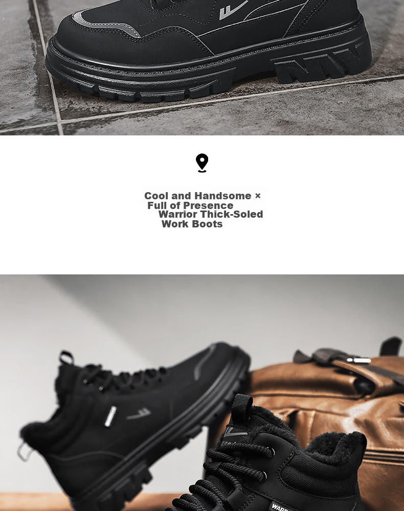 Warrior Official Men's Shoes 2025 Winter New Martin Boots Men's Fleece Cotton Shoes Warm Shoes Military Green Size 44 12