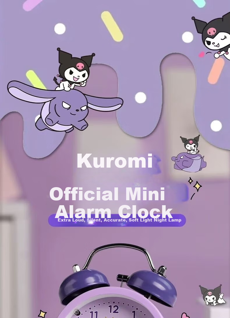 KUROMI Sanrio KUROMI Children's Metal Alarm Clock Student Wake-Up Toy Birthday Gift for Boys and Girls 3