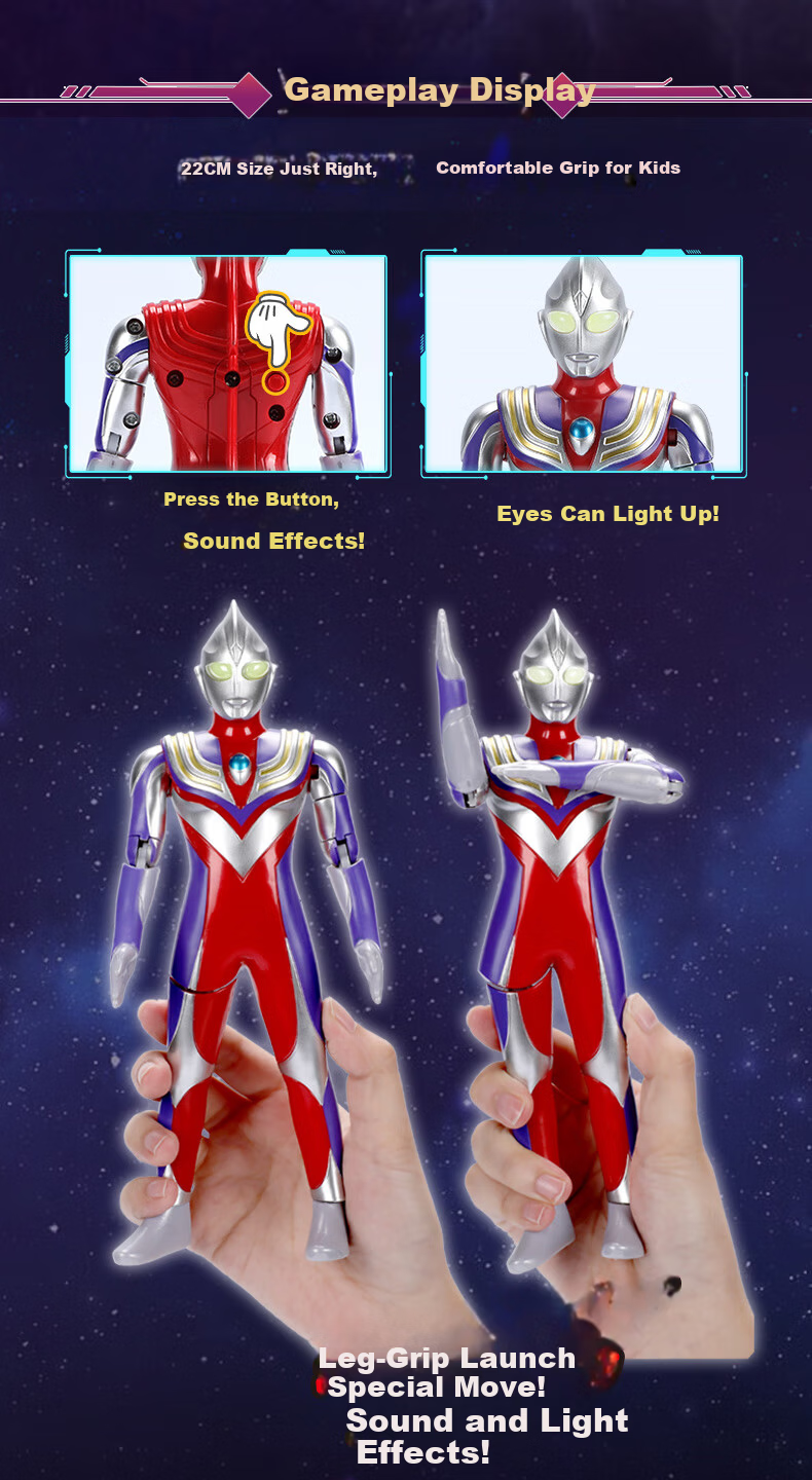 Lingdong Chuangxiang Ultraman Tiga Children's Toy Boys Sound and Light Action Figure Doll 3-6-10 Years Birthday Gift 6