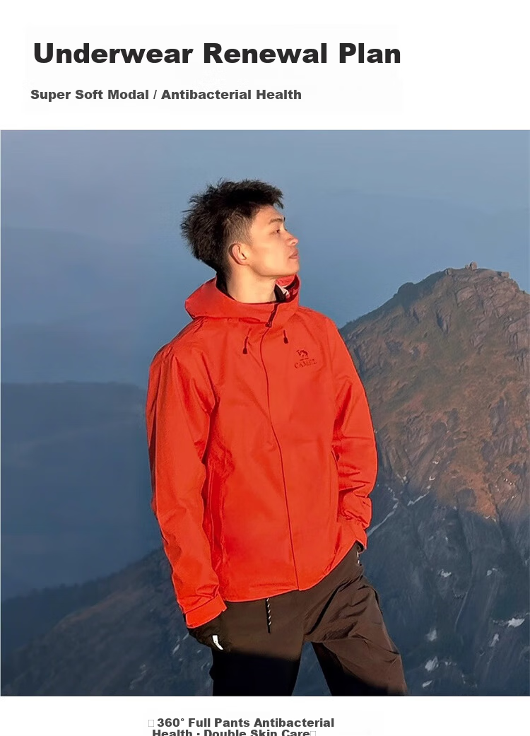CAMEL Single-Layer Windproof Jacket, Outdoor Hard Shell Coat, 3L Professional Slicked Full-Weather Rainproof Camping Mountaineering Suit, 31864 3