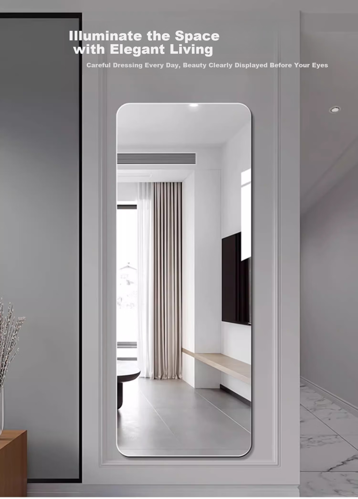 Xiangzhubian Frameless Wall-Mounted Self-Adhesive Full-Length Dressing Mirror for Dormitory Home Entrance Bedroom Glass 50*160cm 2