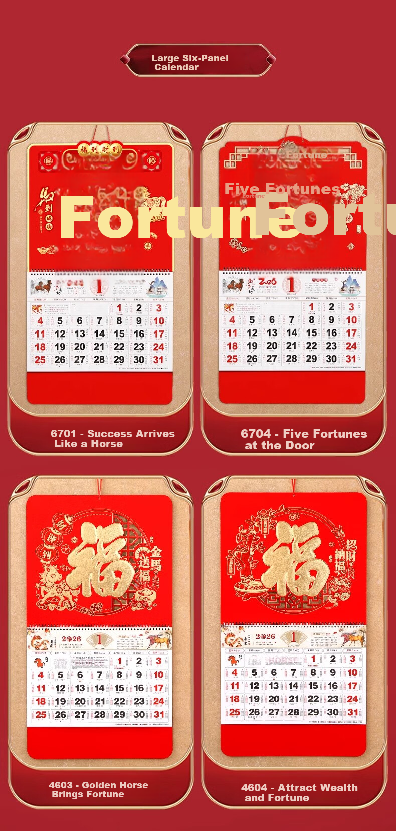 Mulei 2026 New Custom Company Advertising Corporate Gift Creative Fu Character Large Tear-Off Calendar Chinese Style Fu Brand Home Wall Hanging Custom Year of the Horse Tear Calendar 4