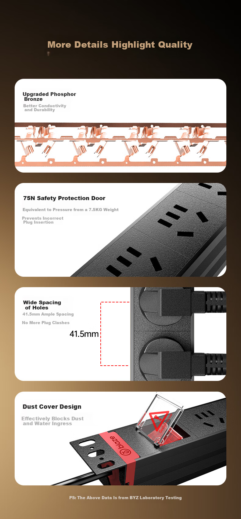 BIAZE PDU Desktop Gaming Cabinet Power Strip Socket Extension Board 8-Outlet Master Control 1.8m Cable 11