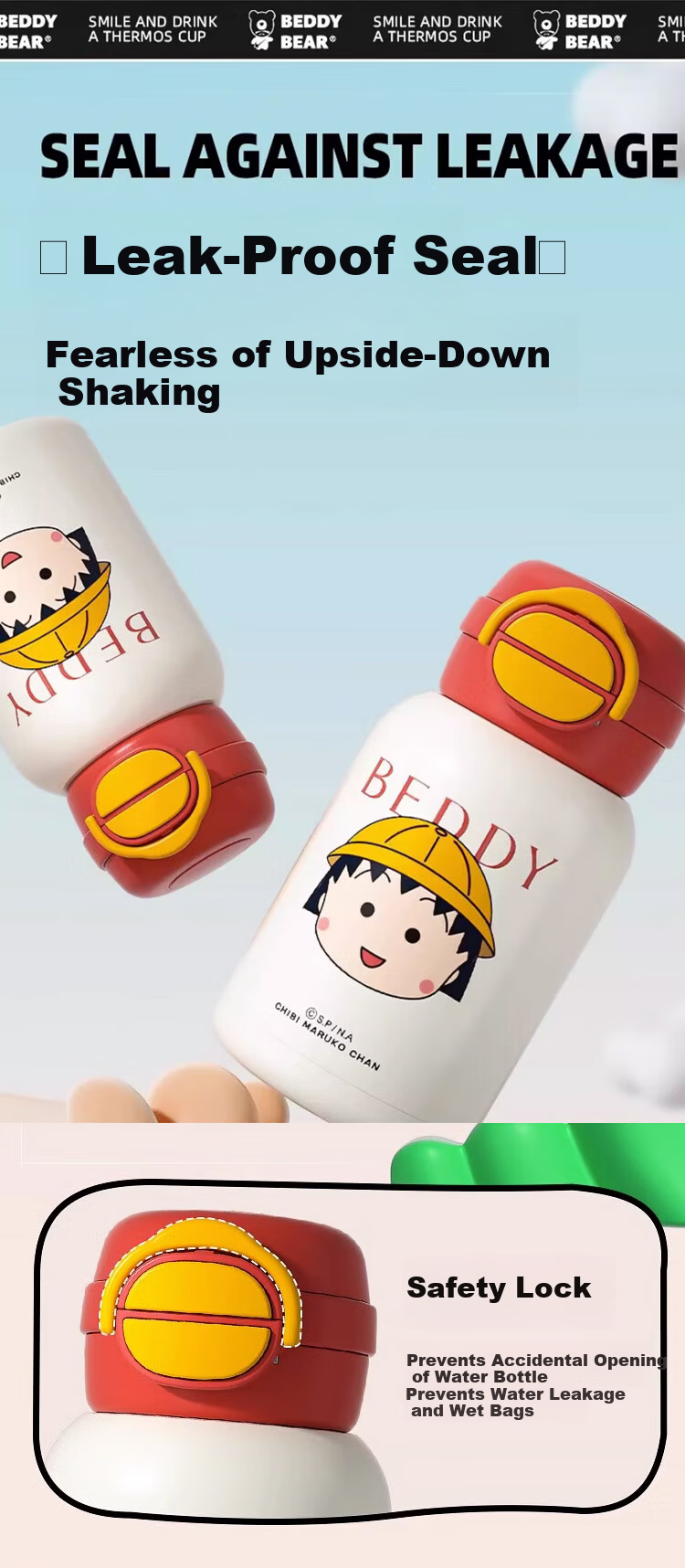 BEDDYBEAR Open Mouth Smile Dual Lid Kids Thermos Bottle with Straw 316 Stainless Steel Large Capacity Insulated Flask 600ML Kuromi 4
