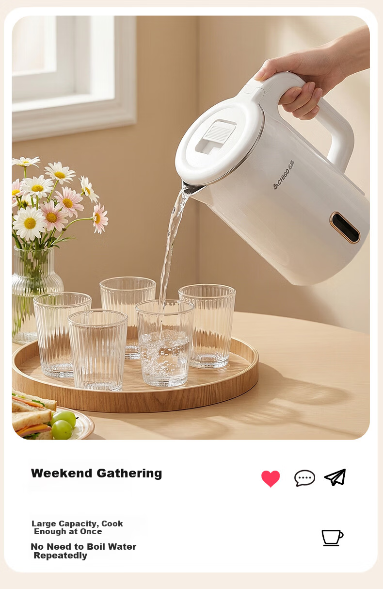 CHIGO Electric Kettle 1.8L Double-Layer Anti-Scald Stainless Steel Water Boiler High Power Fast Boiling Household Kettle 20