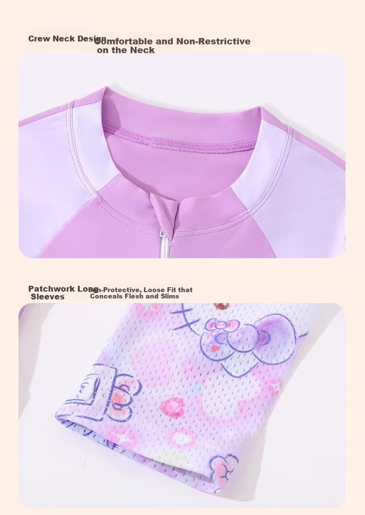 F.DYRAA & Hello Kitty Kids' Long Sleeve Sun Protection Swimwear Set A-Class Two-Piece KC422C015 Purple Size 130 22