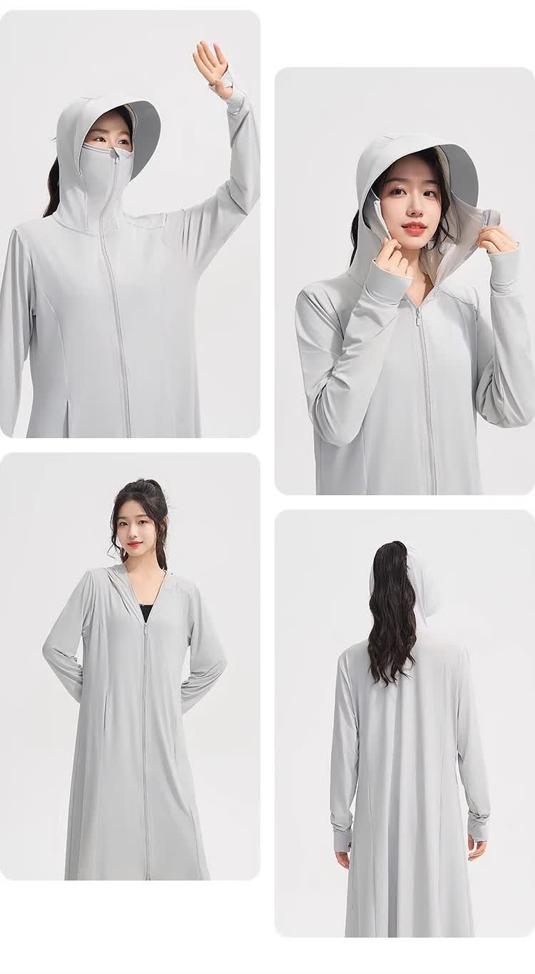 Ousen Women's Long Sun Protection Jacket 2026 New Summer UV Protection Breathable Ice Silk Sun Dress Coat Full Body Sun Protection Clothing 10