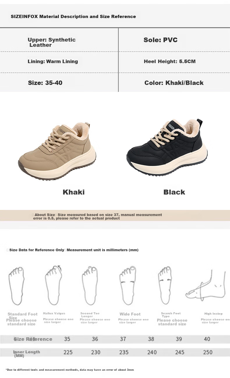 CARTELO Women's Winter Fleece-Lined Dad Sneakers Warm Boots Casual Sports Cotton Shoes 1660 Black Size 37 5