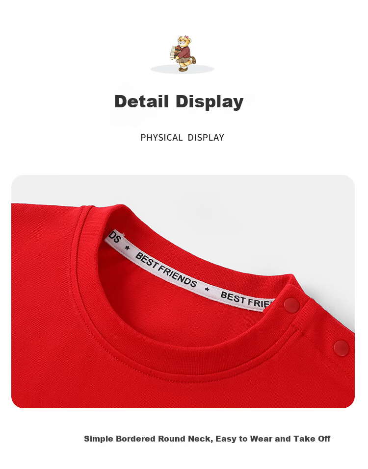 Classic Teddy Kids Pajamas Boys Girls Homewear Red Year Long Sleeve Set Cotton Breathable 2-Piece Set Little Rabbit 110 8