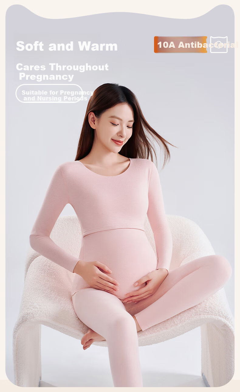 MiiOW Cashmere Silk Maternity Thermal Underwear Women Autumn Winter Postpartum Nursing 10A Antibacterial Double-Sided Fleece Maternity Pajama Set 1